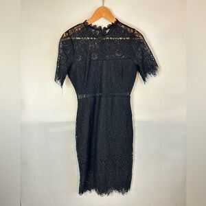 Lulus Lace Dress Sheath Black Short Sleeve M contemporary party Cut Out Waist